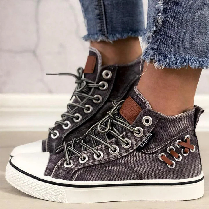Women‘s Fashion Casual Denim Wear-Resistant High-Top Sneakers