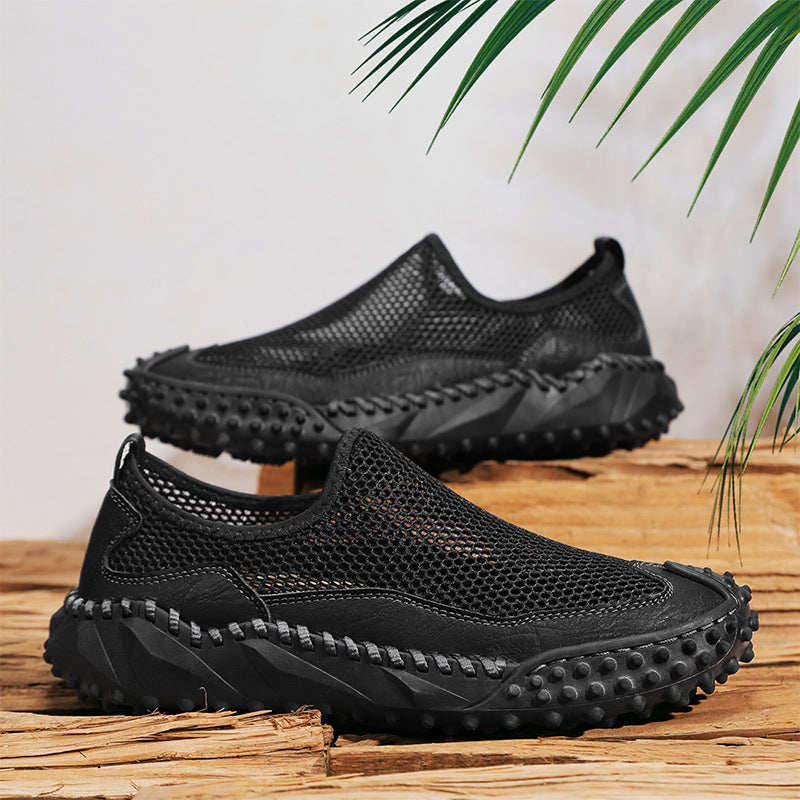 ⏰Fresh Steps – 60% OFF🛒 Men’s Slip-On Orthopedic Casual Walking Shoes – Breathable Mesh, Leather Trim, Arch Support & Non-Slip Rubber Sole for Outdoor Trekking