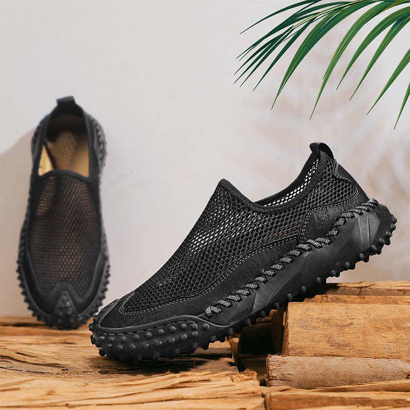⏰Fresh Steps – 60% OFF🛒 Men’s Slip-On Orthopedic Casual Walking Shoes – Breathable Mesh, Leather Trim, Arch Support & Non-Slip Rubber Sole for Outdoor Trekking