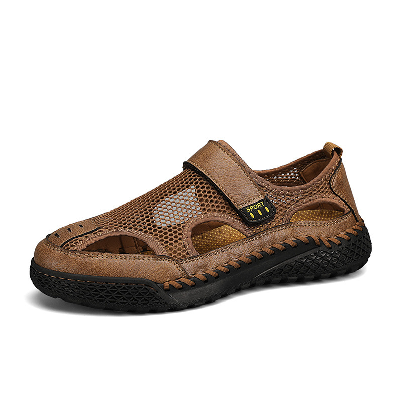 Men's Genuine Leather Handmade Mesh Breathable Sneakers