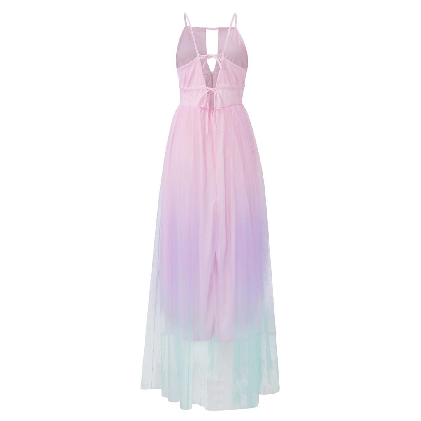 Tie Dye Spaghetti Strap Gradient Color Flowy Backless Elegant Maxi Dress