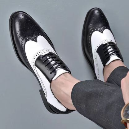 Men's white yellow patch wingtip brogue oxfords Lace-up formal business loafers shoes