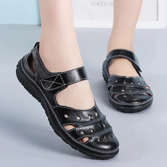 Women's Hollow Out Closed Toe Sandals, Non-slip Walking Shoes, Faux Leather Sandals
