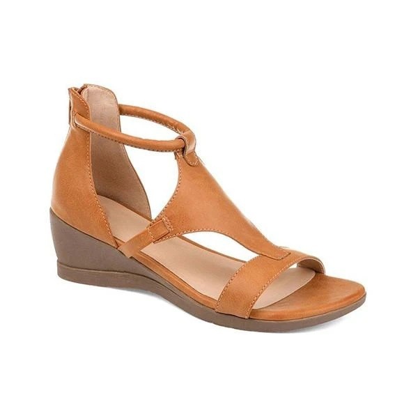 Womens Casual T-Strap Low Wedge Sandals