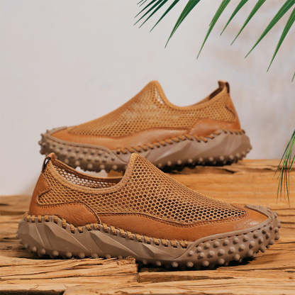 ⏰Fresh Steps – 60% OFF🛒 Men’s Slip-On Orthopedic Casual Walking Shoes – Breathable Mesh, Leather Trim, Arch Support & Non-Slip Rubber Sole for Outdoor Trekking