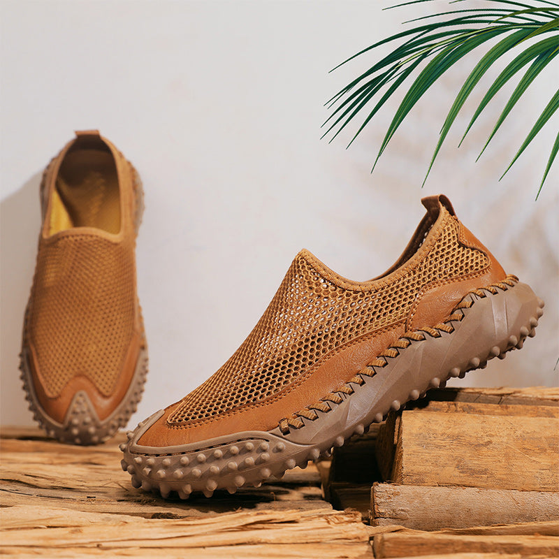 ⏰Fresh Steps – 60% OFF🛒 Men’s Slip-On Orthopedic Casual Walking Shoes – Breathable Mesh, Leather Trim, Arch Support & Non-Slip Rubber Sole for Outdoor Trekking