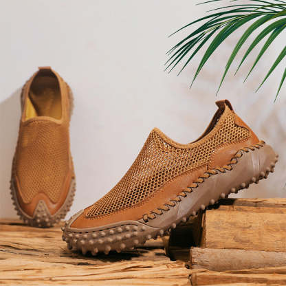 ⏰Fresh Steps – 60% OFF🛒 Men’s Slip-On Orthopedic Casual Walking Shoes – Breathable Mesh, Leather Trim, Arch Support & Non-Slip Rubber Sole for Outdoor Trekking