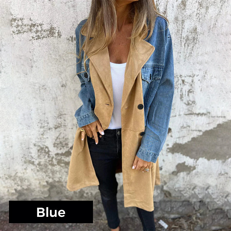 Mid-length jeans stitching trench coat