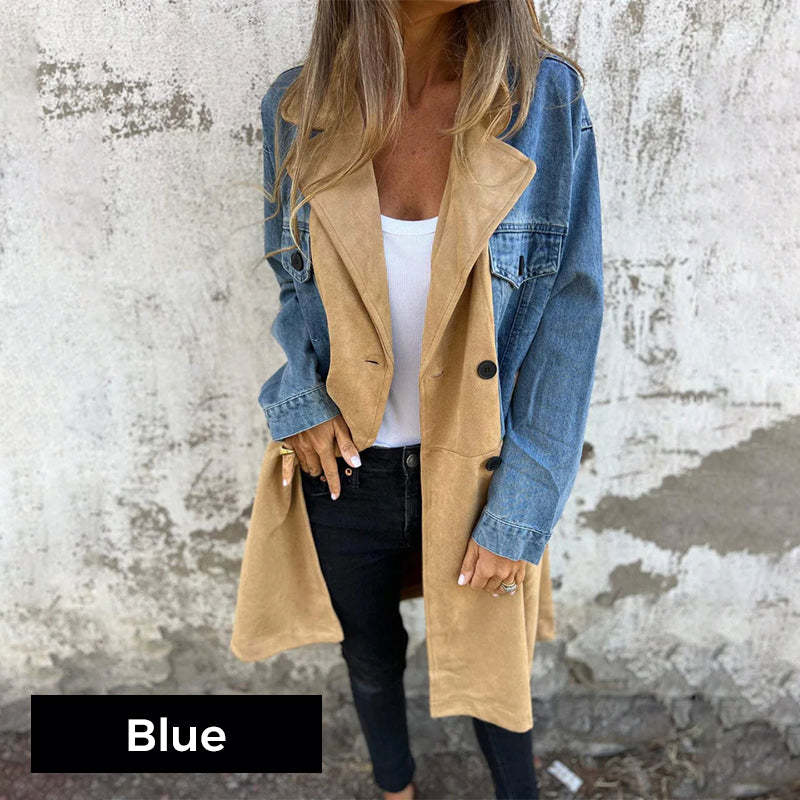 Mid-length jeans stitching trench coat