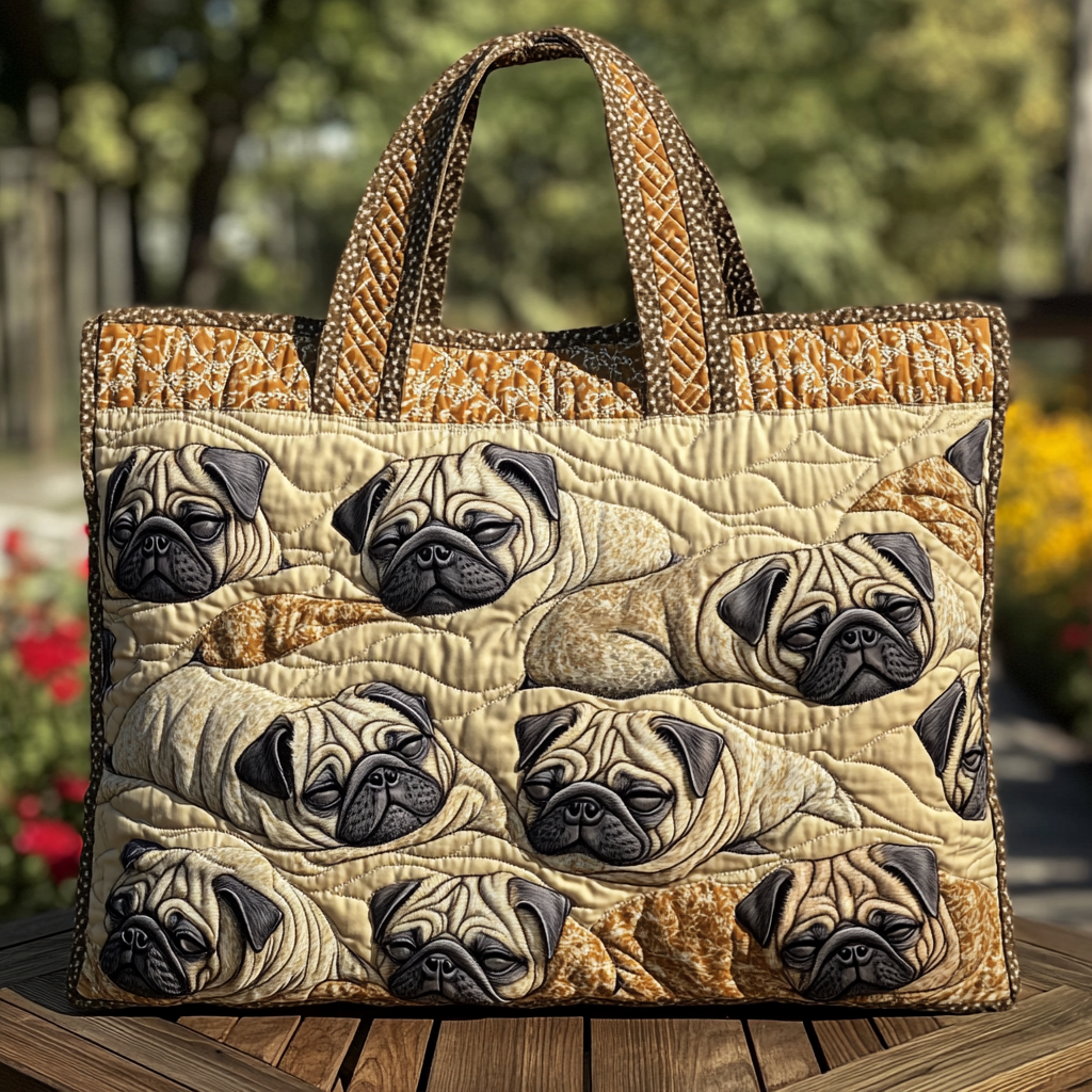 Golden Pug Quilted Tote Bag NCU0DK9469
