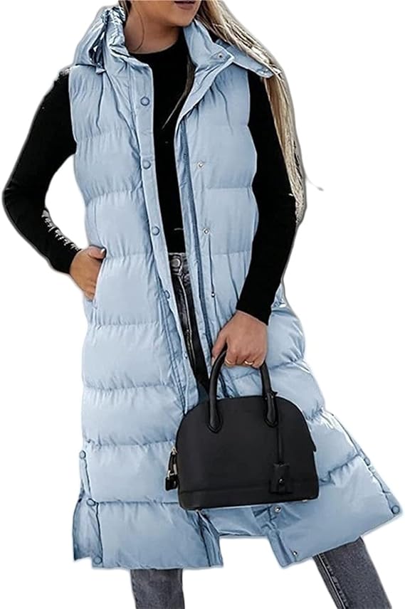 🔥 Women's Long Puffer Vest | Quilted Hood & Button Closure ❄️