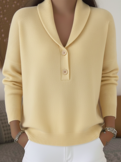 Retro Elegant Soft Shawl Collar Button Sweater Top