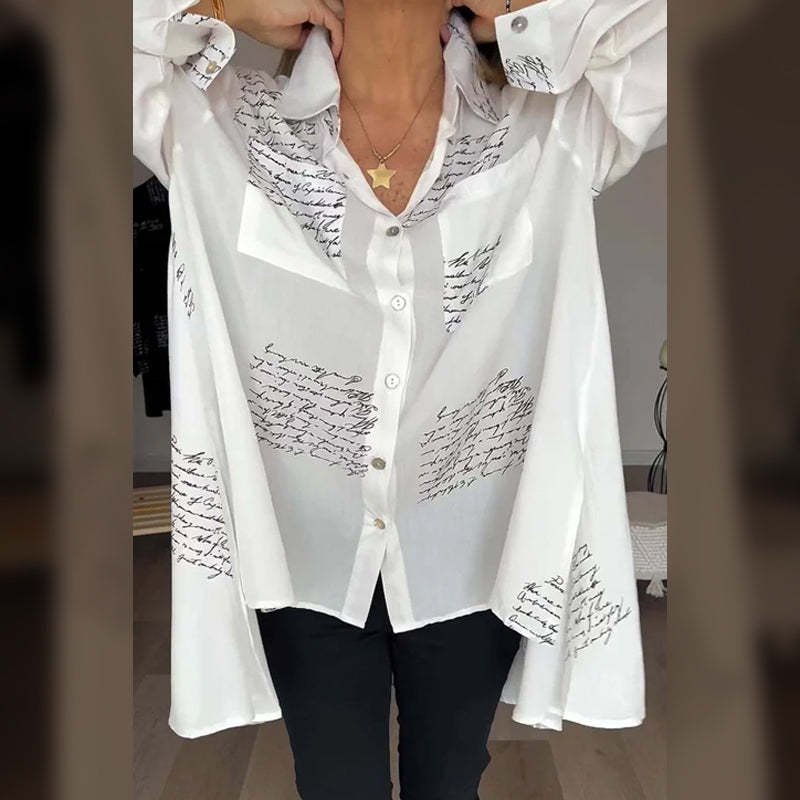 Letter Print Fashion Lapel Shirt
