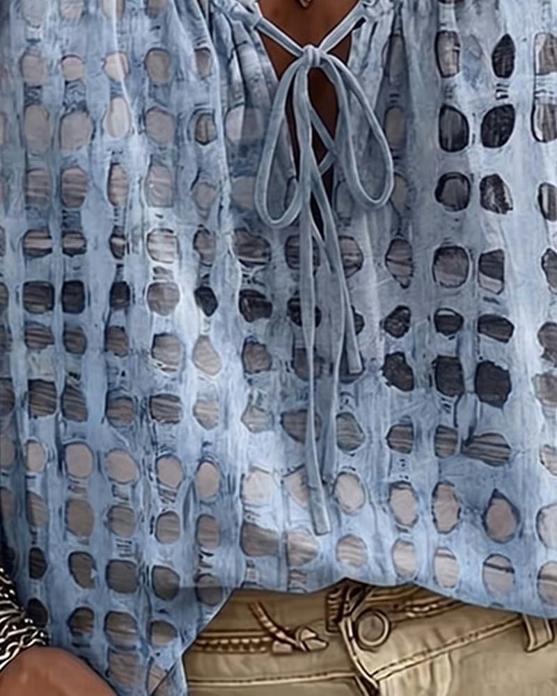 Polka Dot Lace Up Blouse