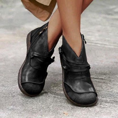 Women's Vintage Flat Heel Leather Casual Ankle Boots
