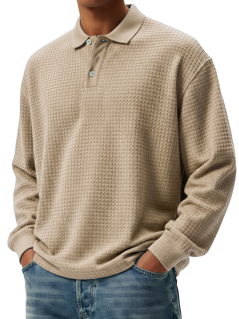 Men's Stylish Retro Small Square Fabric Lapel Long-sleeved Polo Shirt 