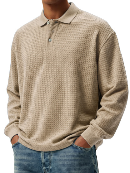 Men's Stylish Retro Small Square Fabric Lapel Long-sleeved Polo Shirt 