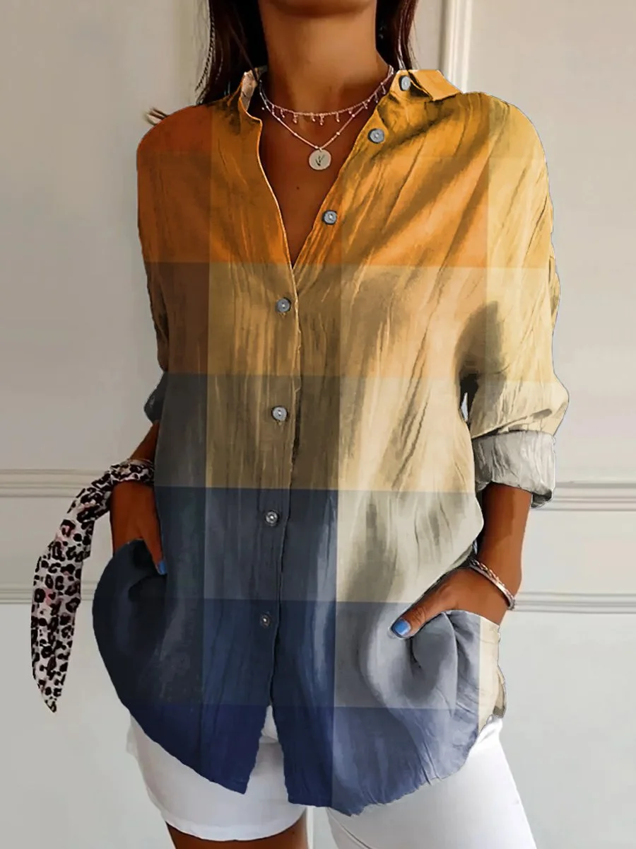 WOMEN'S ABSTRACT LINE COTTON LINEN SHIRT