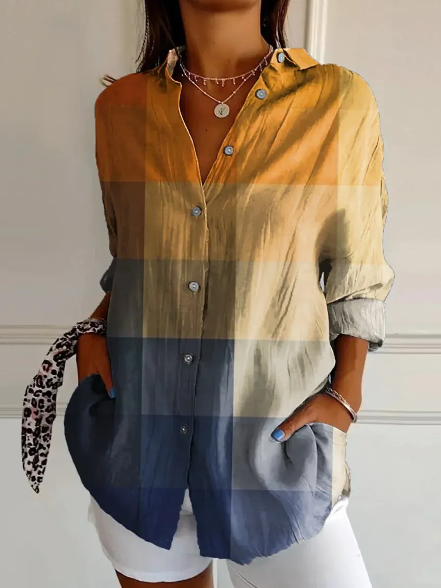 WOMEN'S ABSTRACT LINE COTTON LINEN SHIRT