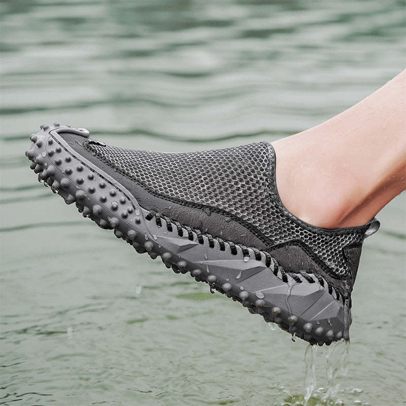 ⏰Fresh Steps – 60% OFF🛒 Men’s Slip-On Orthopedic Casual Walking Shoes – Breathable Mesh, Leather Trim, Arch Support & Non-Slip Rubber Sole for Outdoor Trekking