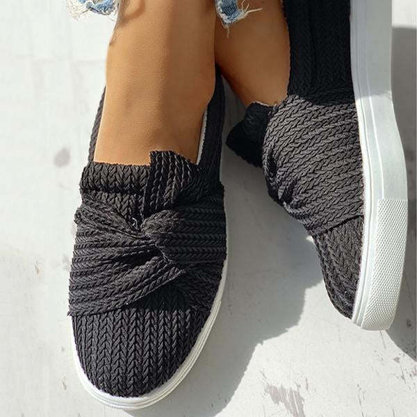 Women Bow Knitted Twist Sneakers Slip On Walking Shoes