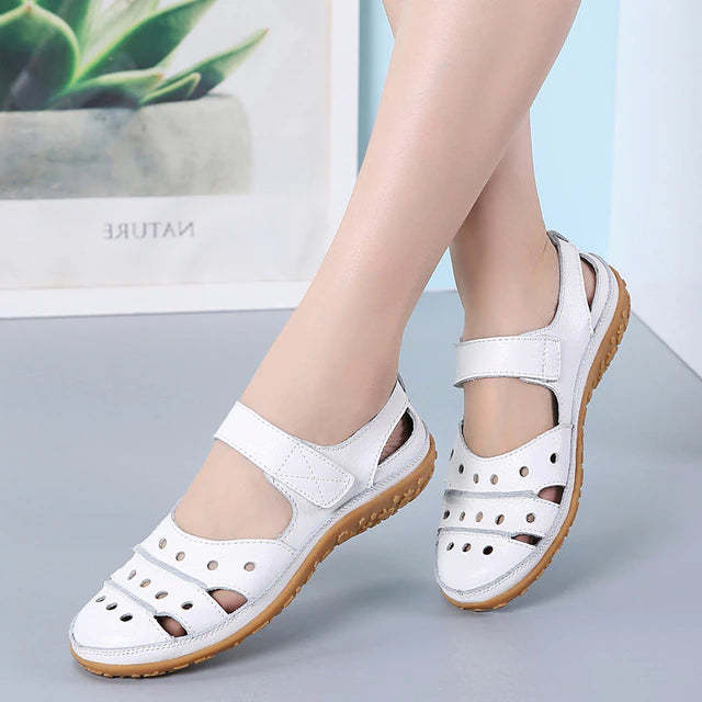Women's Hollow Out Closed Toe Sandals, Non-slip Walking Shoes, Faux Leather Sandals