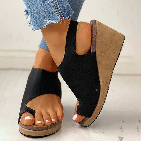 Womens Toe Ring Cutout Slingback Ankle Buckle Wedge Sandals