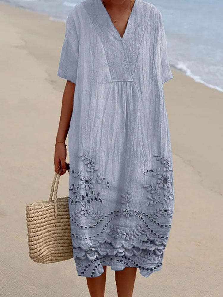 Vesper - Cottage Floral Embroidered Lace Hem Dress