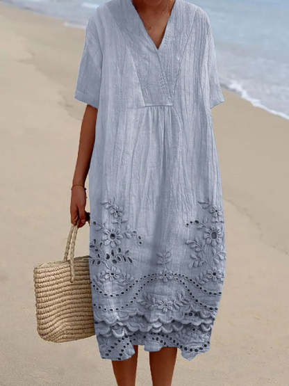 Vesper - Cottage Floral Embroidered Lace Hem Dress