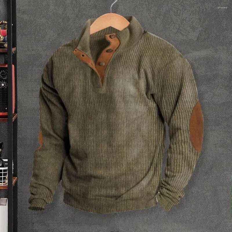 Men's Casual V-Neck Pullover Long Sleeve Rugby Shirt