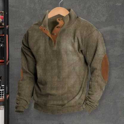 Men's Casual V-Neck Pullover Long Sleeve Rugby Shirt