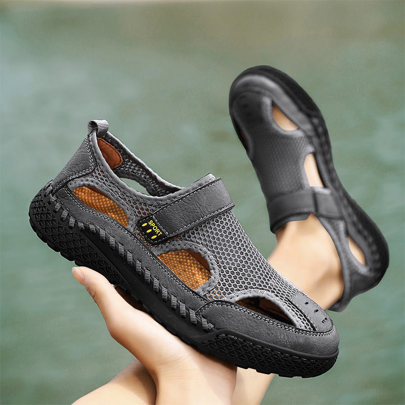 Men's Genuine Leather Handmade Mesh Breathable Sneakers