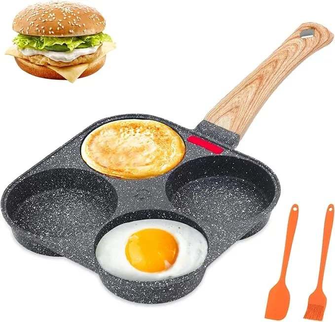 Non-stick Egg Frying Pan, 4 Holes Skillet With Handle, Multifunctional