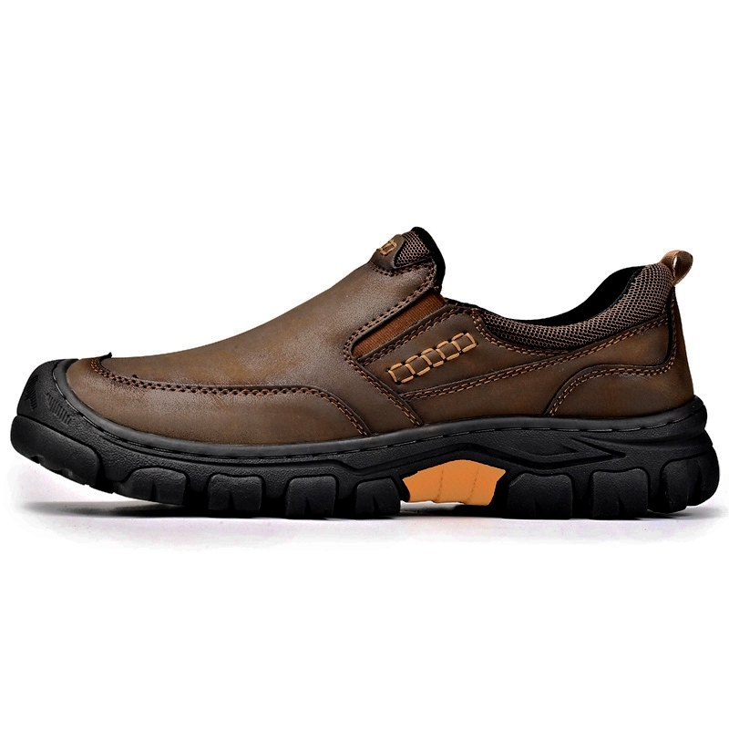 ⏰Promotion - 50% OFF🔥 Men's Wide Toe Slip-On Leather Loafers | Arch Support & Anti-Collision Outdoor Shoes