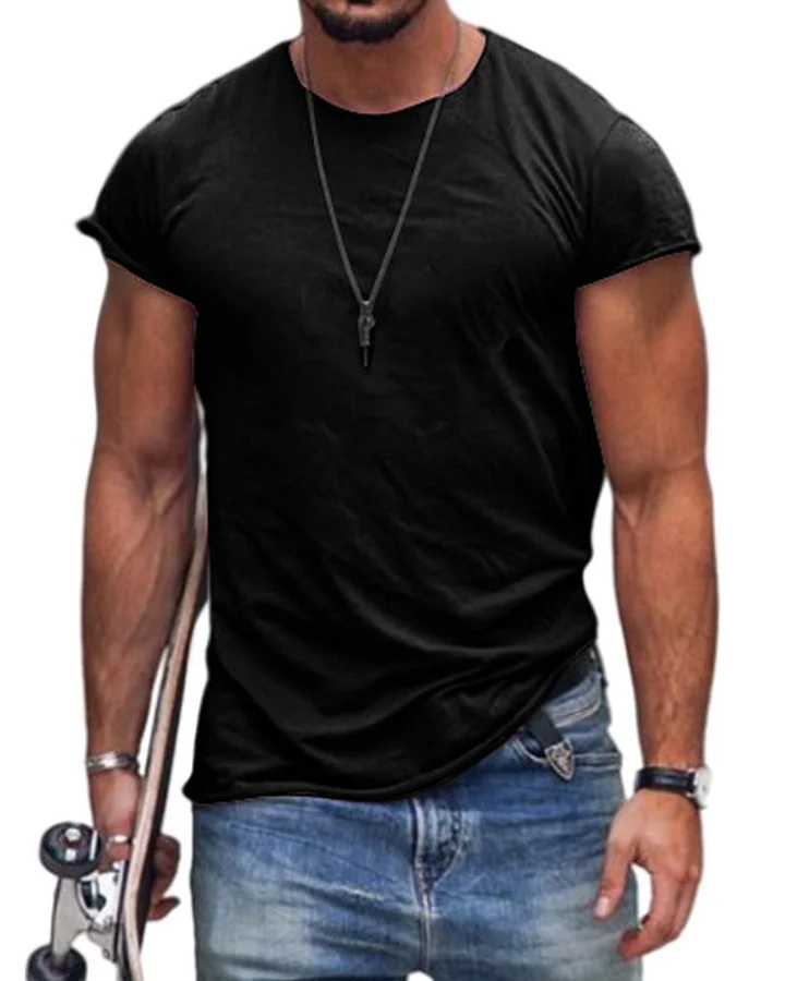 Mens Slim Fit T-shirt Bodybuilding Cotton Short Sleeve Solid Basic Fitness Tee Imily Bela