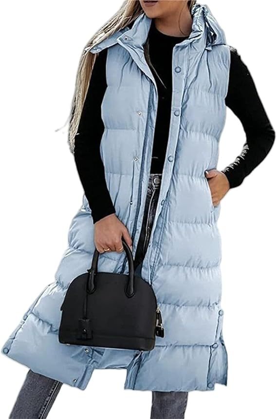🔥 Women's Long Puffer Vest | Quilted Hood & Button Closure ❄️
