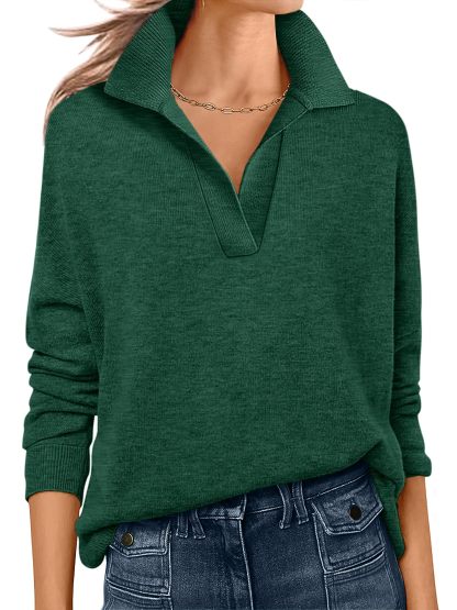 Womens Polo V Neck Long Sleeve Sweaters Lightweight Dressy Casual Business Basic Knit Pullover Top