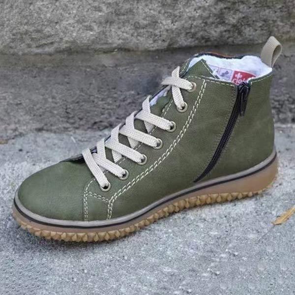 Women's Casual Lace-Up Flat Warm Ankle Boots