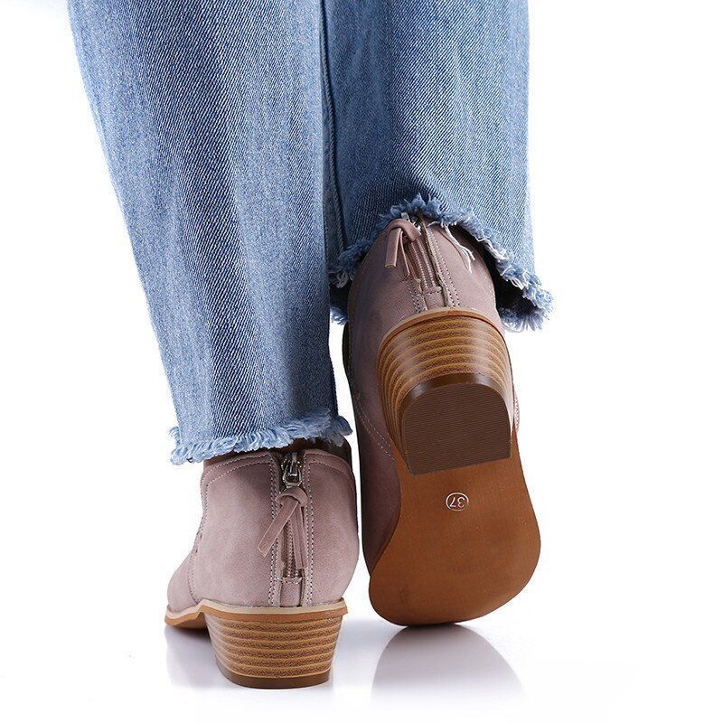 Women Orthopedic Ankle Boots Zipper Stacked Heel