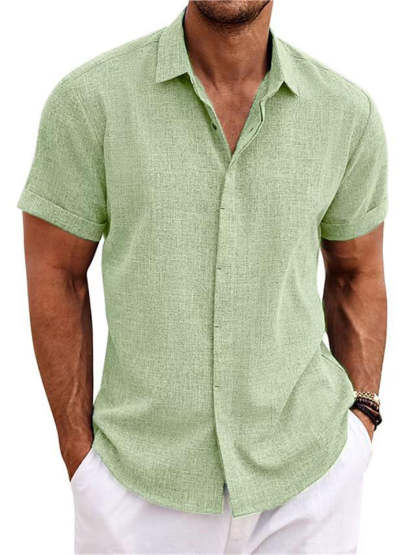 Men's Relaxed Fit Short Sleeve Lapel Button Summer Shirt