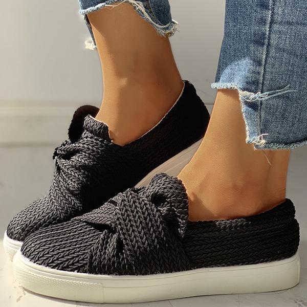 Women Bow Knitted Twist Sneakers Slip On Walking Shoes