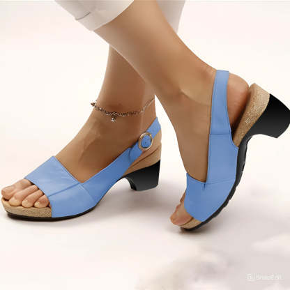 Orthopedic Women Sandals (Top Grain Leather) Breathable Arch Support Wedge Slip on Vintage Summer