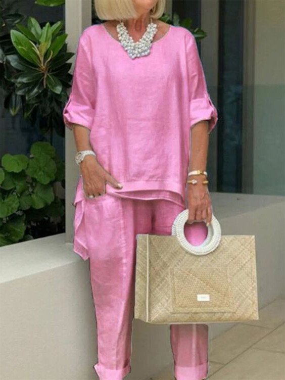 Round Neck 2 Piece Casual Suit