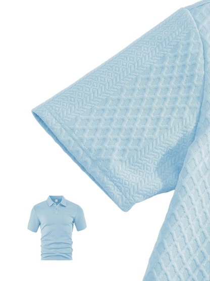 Men's Solid Polo Shirt & Drawstring Waist Shorts Set, Cozy Breathable Two-piece Outfits