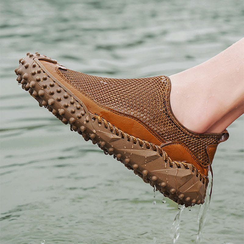 ⏰Fresh Steps – 60% OFF🛒 Men’s Slip-On Orthopedic Casual Walking Shoes – Breathable Mesh, Leather Trim, Arch Support & Non-Slip Rubber Sole for Outdoor Trekking