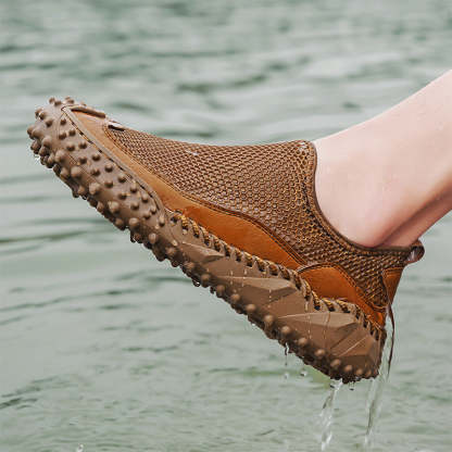 ⏰Fresh Steps – 60% OFF🛒 Men’s Slip-On Orthopedic Casual Walking Shoes – Breathable Mesh, Leather Trim, Arch Support & Non-Slip Rubber Sole for Outdoor Trekking
