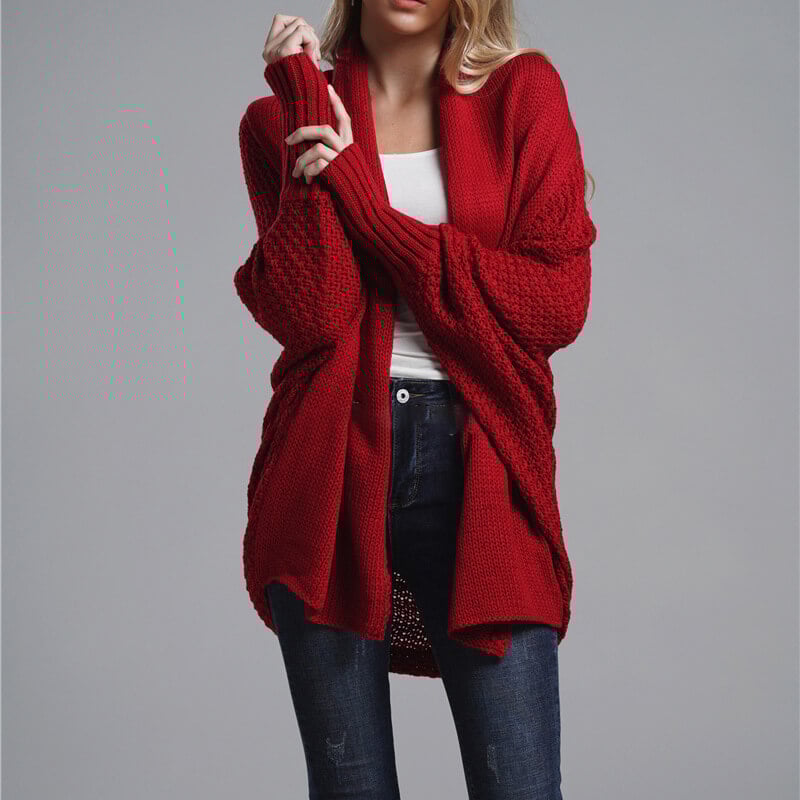 Bat sleeve Plus Size Long Knit Cardigan