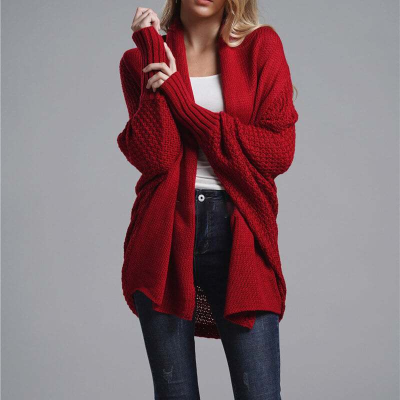 Bat sleeve Plus Size Long Knit Cardigan