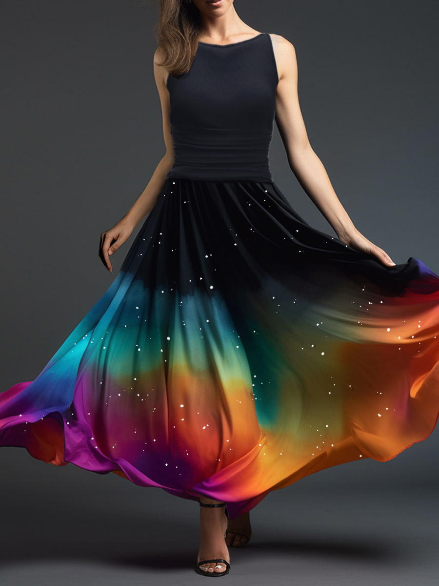 Women's Rainbow Gradient Sleeveless Maxi Dress