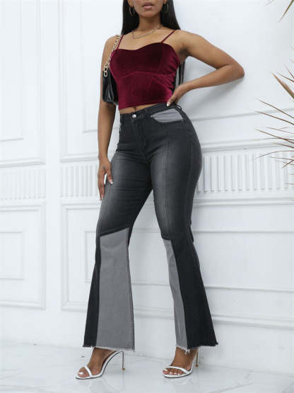 Trendy Sexy High-rise Contrast Color Women's Denim Flare Pants